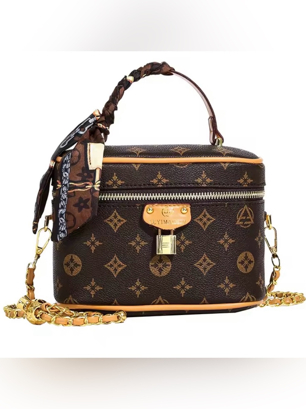 Kohl’s Brown Monogram Mini Vanity Bag with Gold Hardware